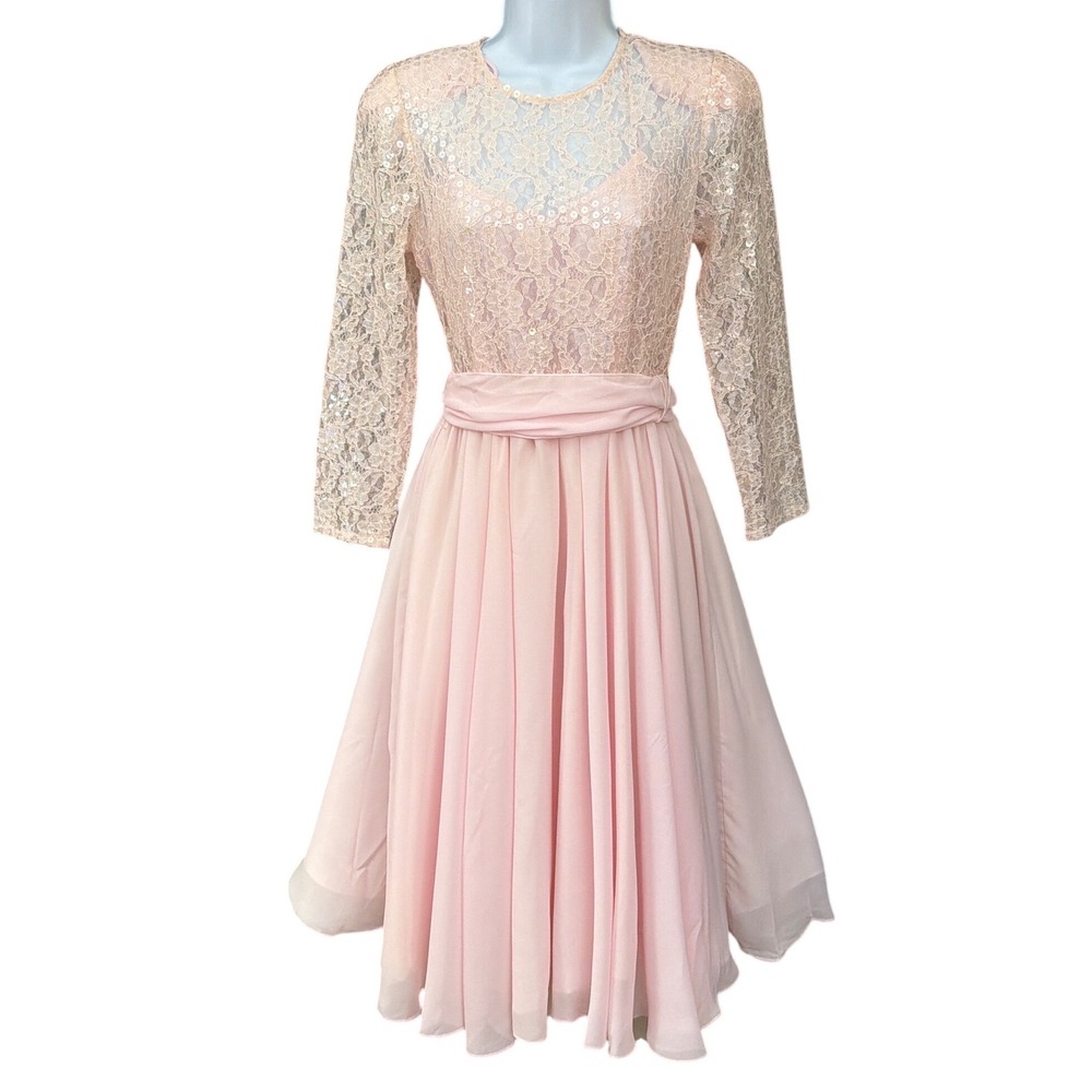 Vintage Cachet by Bari Protas Lace Sequin Dress Coquette Balletcore Romantic